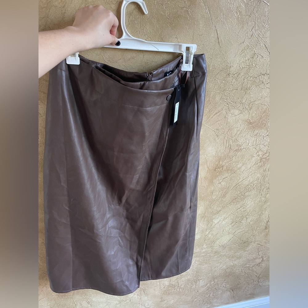Leather brown MIDI skirt